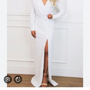 Stunning White Sequin Long Sleeve Dress